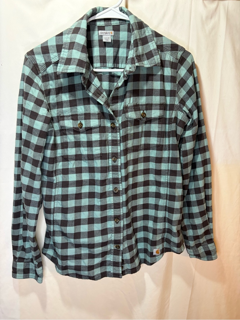Carhartt Mint Green and Black Plaid Button-Up Shirt